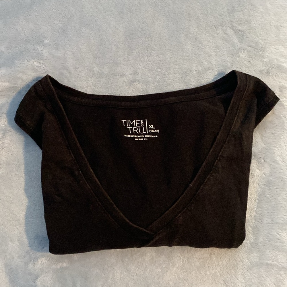 Time and Tru t shirt, black slightly marled, distressed. XL